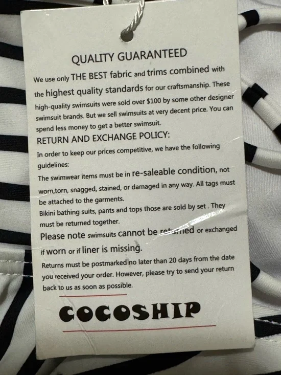 COCOSHIP NWT Black White Striped Peplum Bikini Swim Top Women’s Small - Picture 4 of 4
